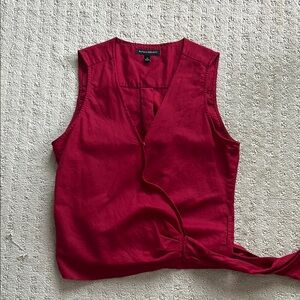 Banana Republic Red Linen Cotton Blend Wrap Top